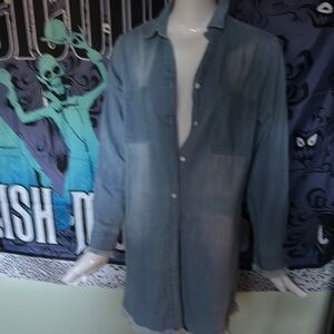 Pulchino Denim  Button Down Shirt Long Sleeve frayed hi lo top